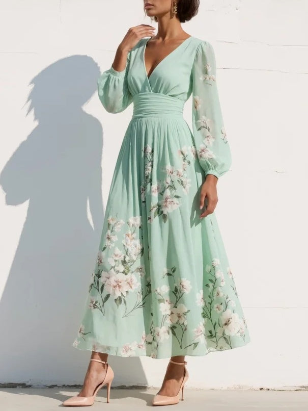 Celeste – Vestido midi floral de manga larga