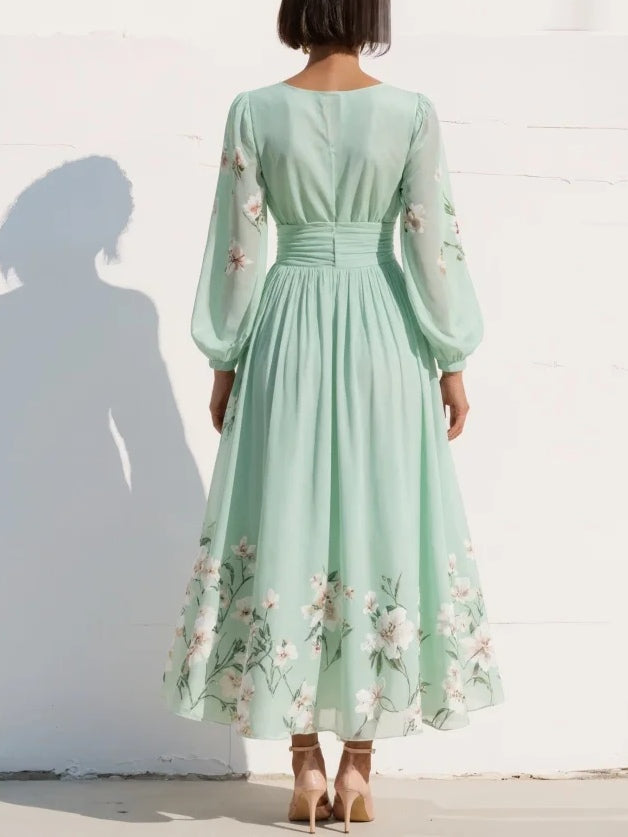 Celeste – Vestido midi floral de manga larga