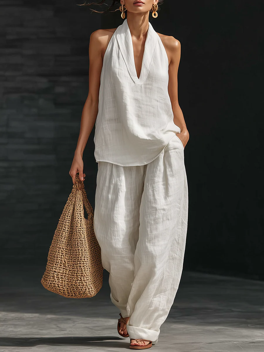 Zoé – Conjunto elegante sin mangas con pantalón de pierna ancha