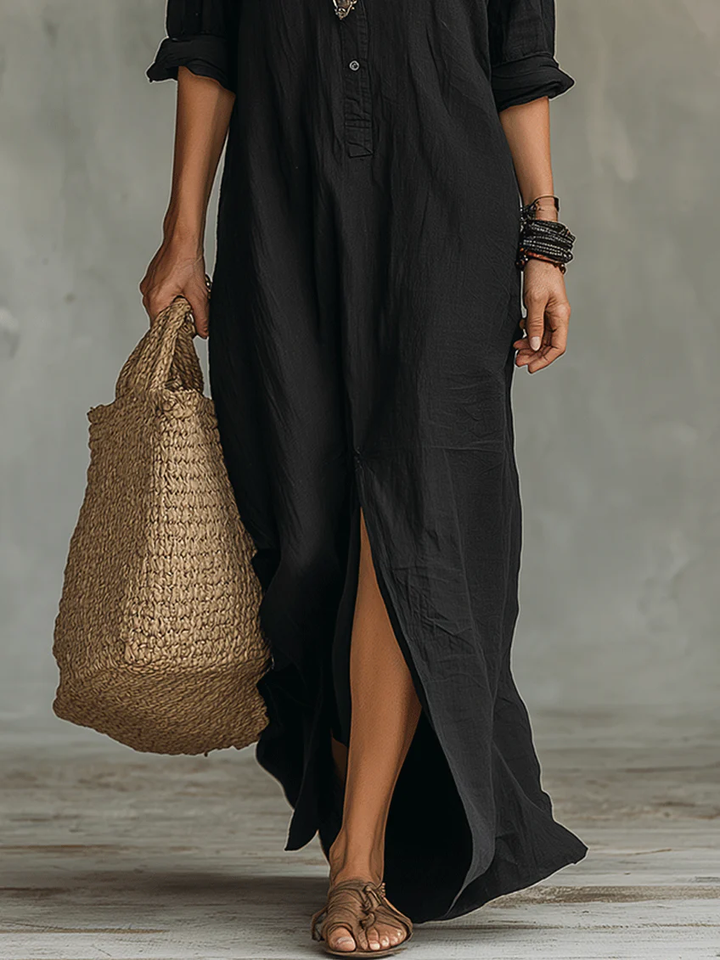 Mireia – Vestido maxi con cuello estructurado