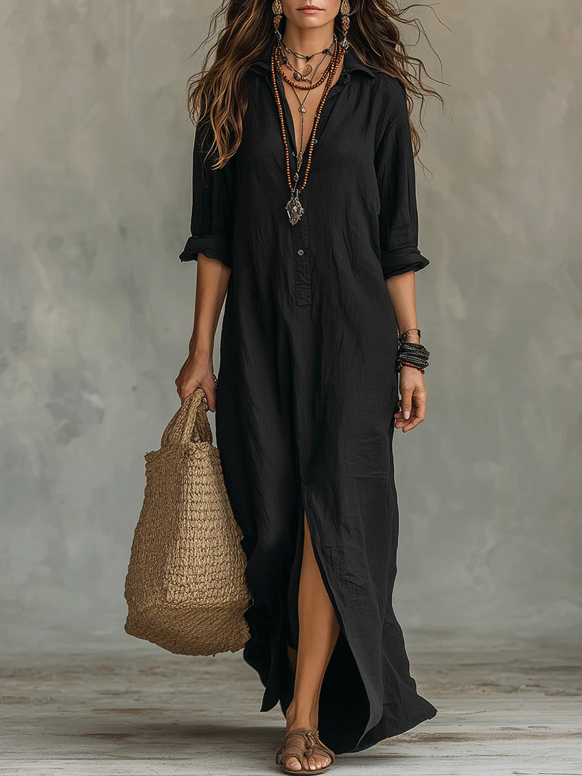 Mireia – Vestido maxi con cuello estructurado