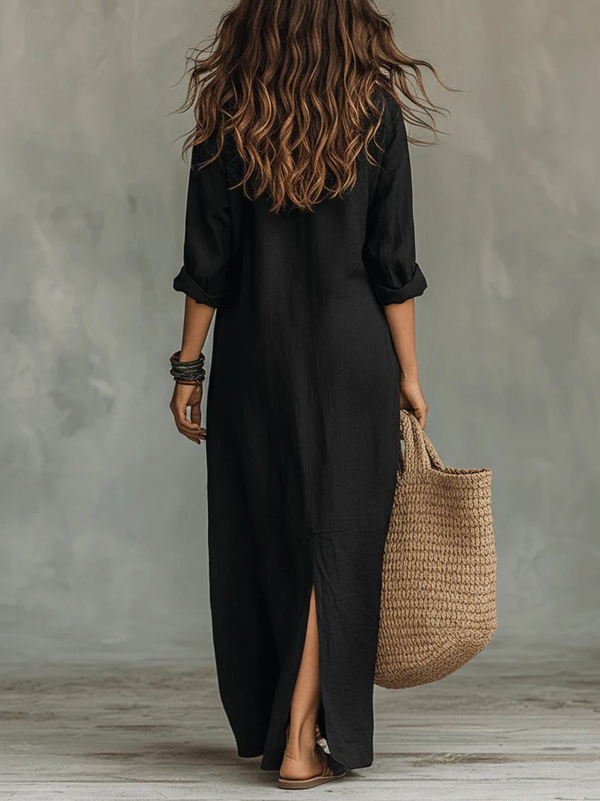Mireia – Vestido maxi con cuello estructurado