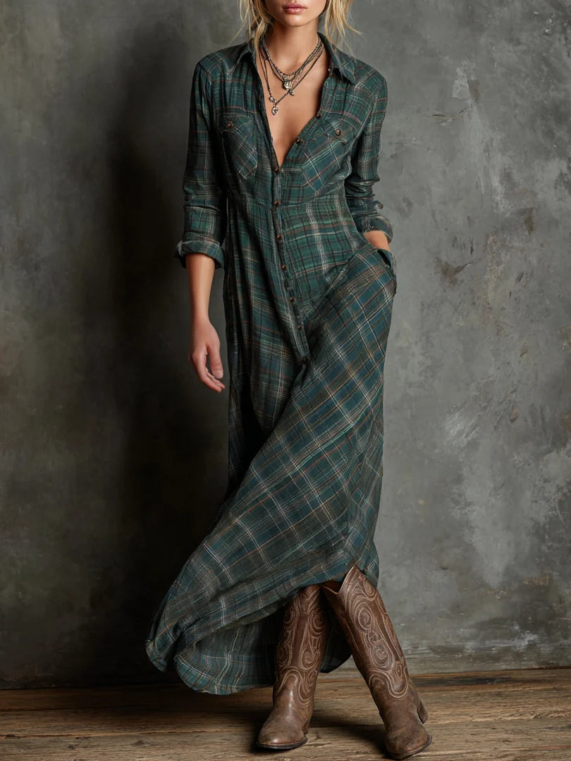 Valentina – Vestido largo elegante a cuadros