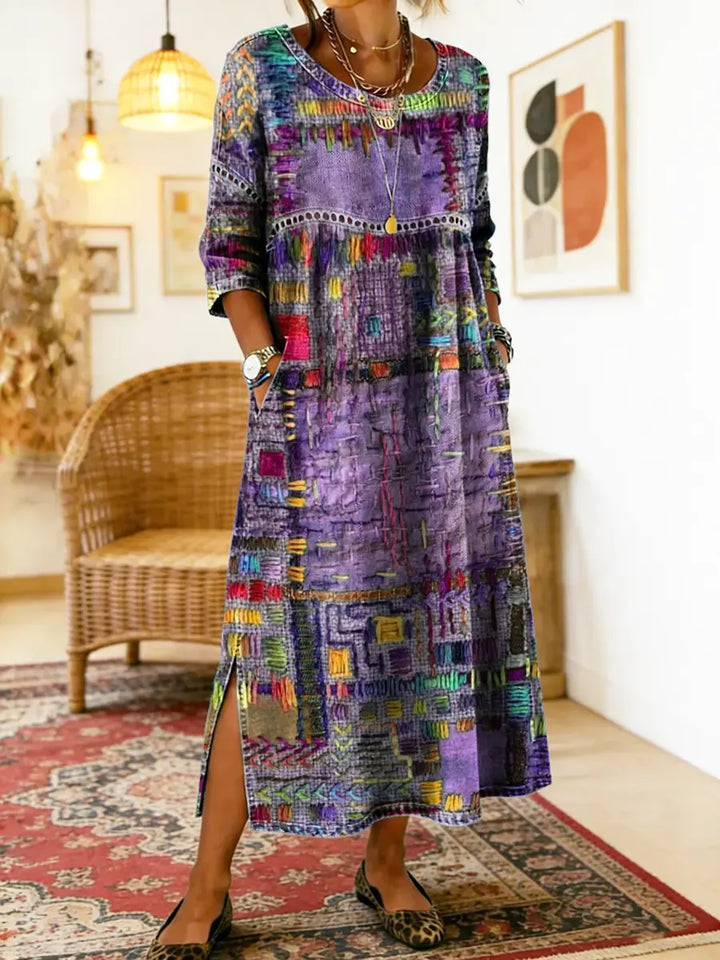 Isabelle – Vestido boho multicolor patchwork étnico