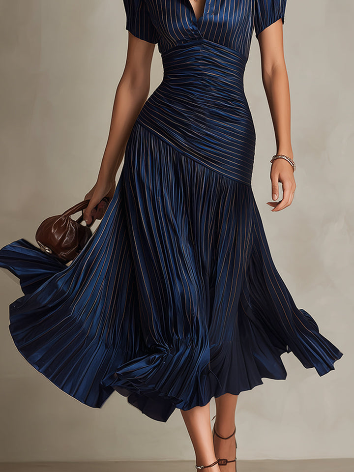 Adriana – Vestido midi elegante de rayas retro