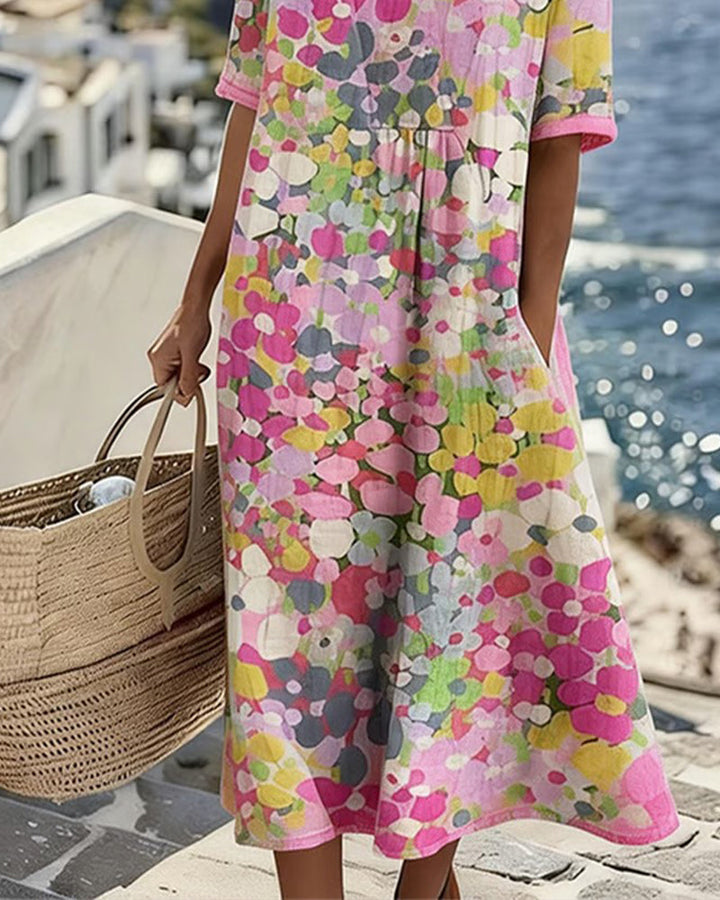 Lucía – Vestido midi floral cuello redondo