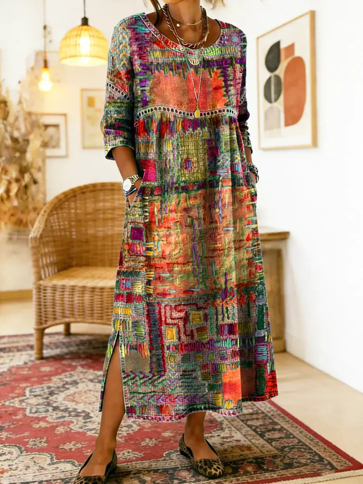 Isabelle – Vestido boho multicolor patchwork étnico