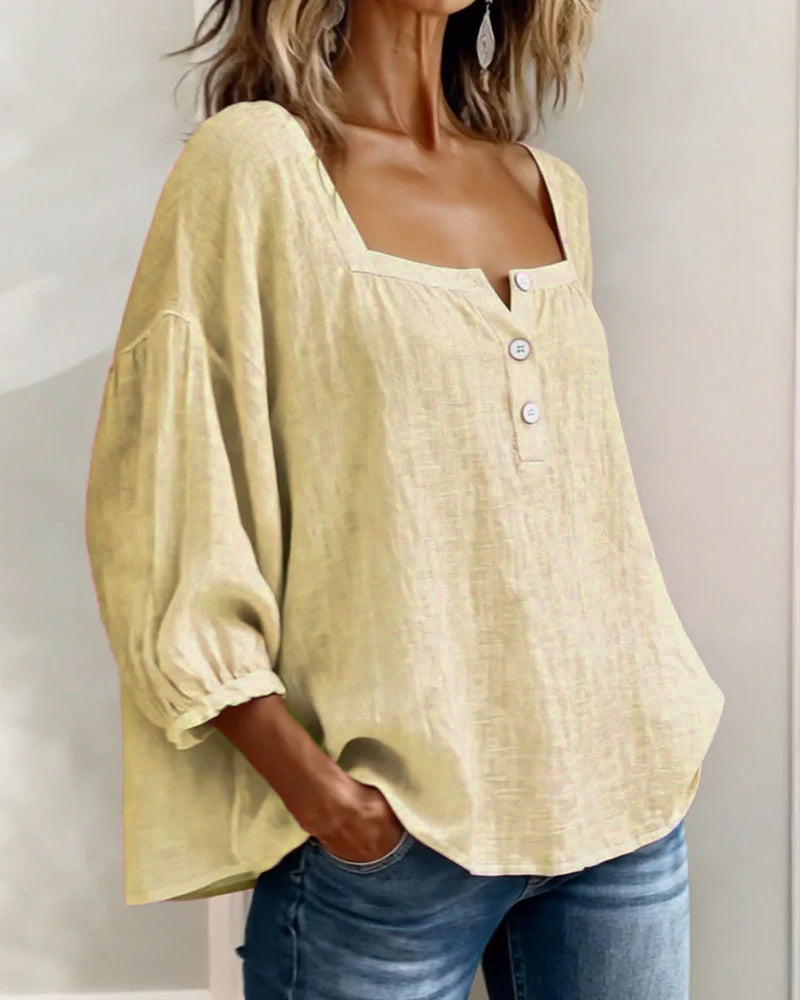 Valentina – Blusa cuello cuadrado manga larga