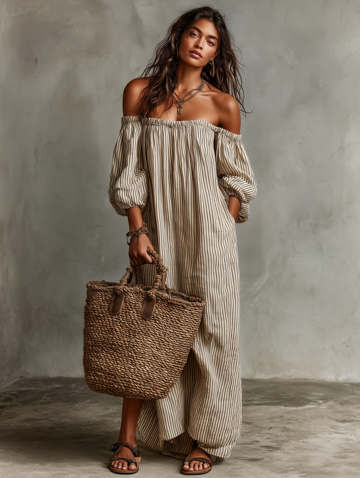 Carmen – Vestido largo elegante con hombros descubiertos