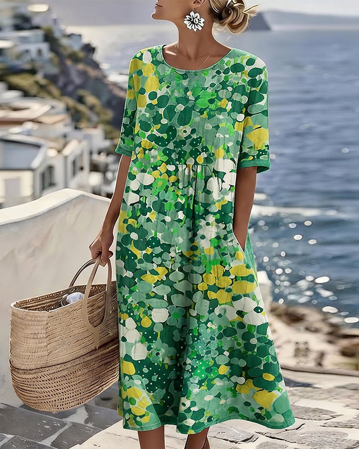 Lucía – Vestido midi floral cuello redondo