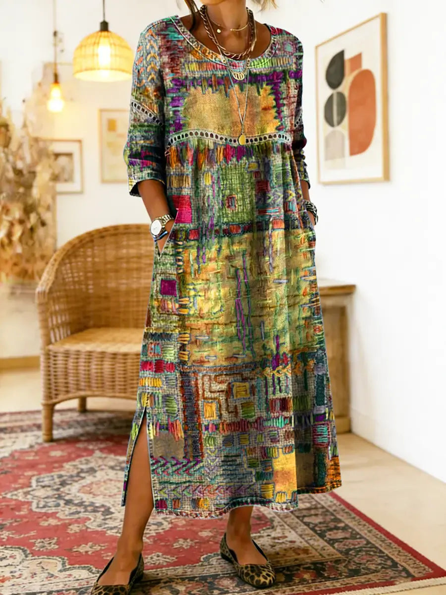 Isabelle – Vestido boho multicolor patchwork étnico