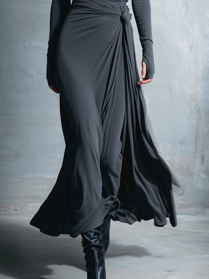 Naiara – Vestido maxi elegante con nudo lateral