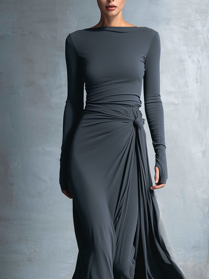 Naiara – Vestido maxi elegante con nudo lateral