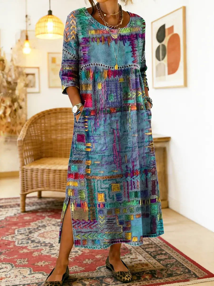 Isabelle – Vestido boho multicolor patchwork étnico