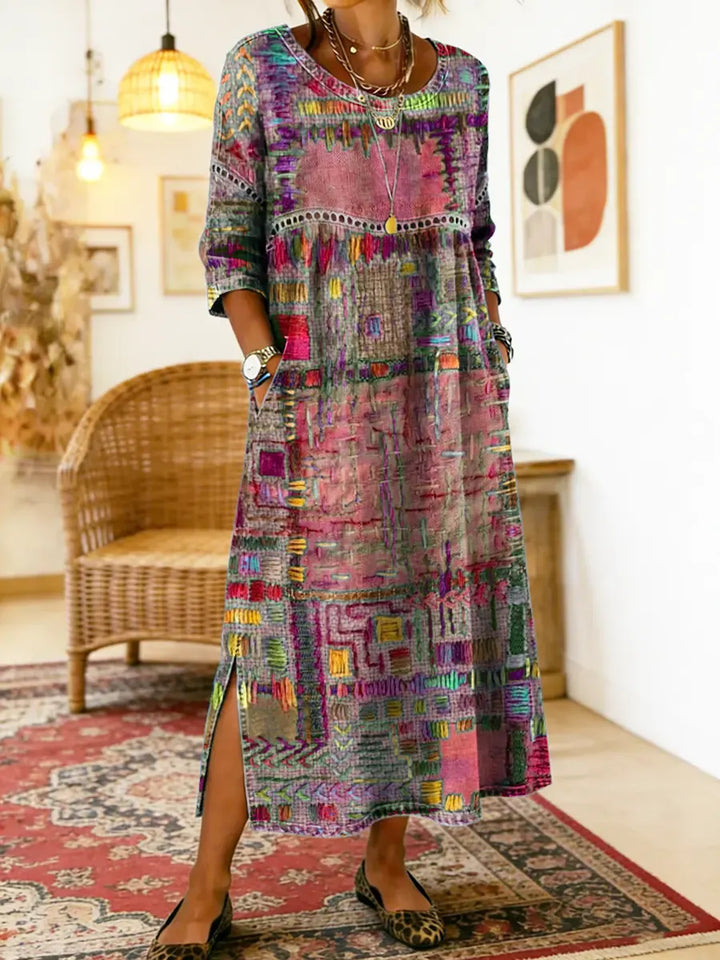 Isabelle – Vestido boho multicolor patchwork étnico