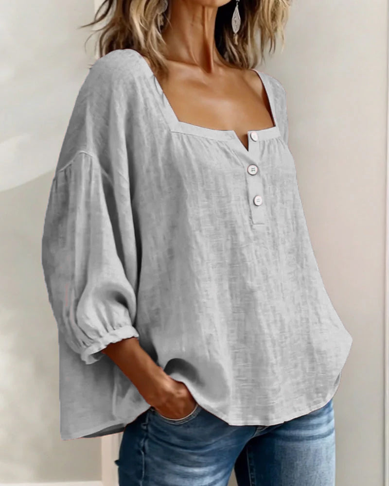 Valentina – Blusa cuello cuadrado manga larga