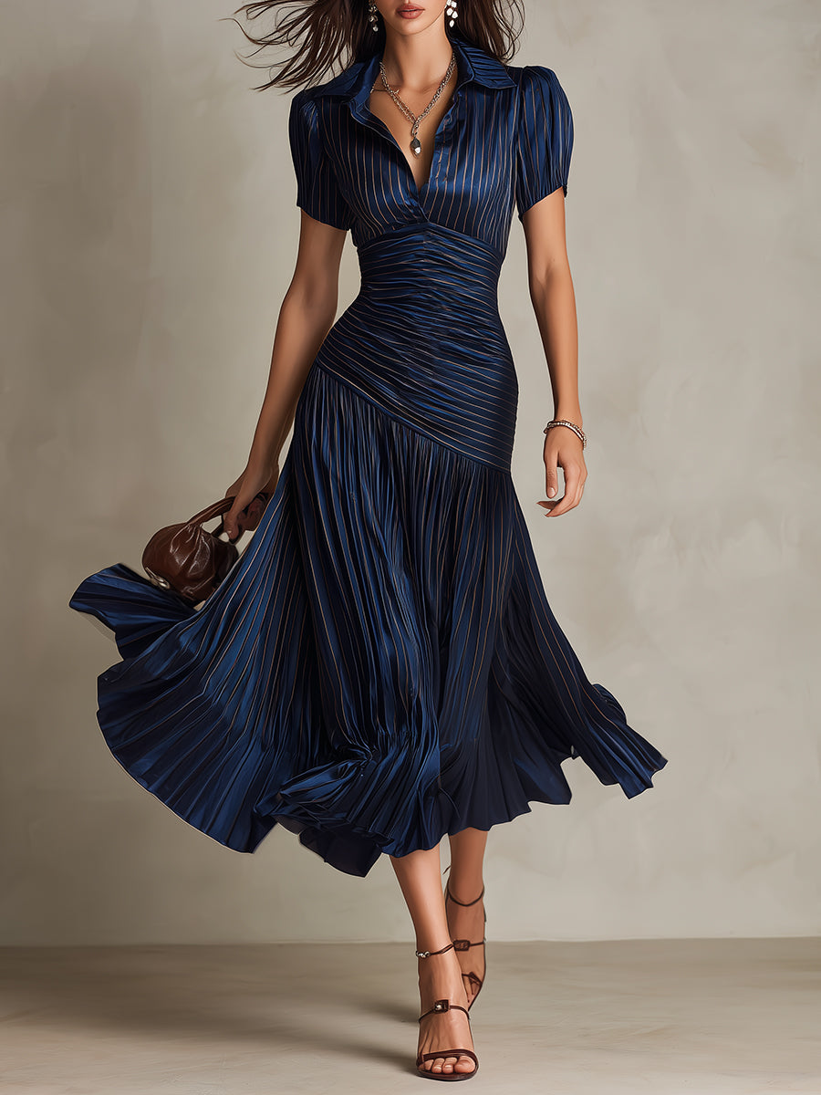 Adriana – Vestido midi elegante de rayas retro