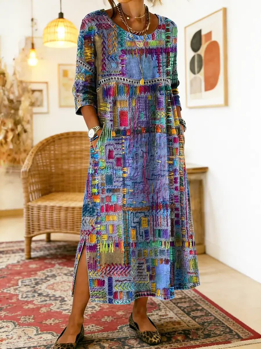 Isabelle – Vestido boho multicolor patchwork étnico