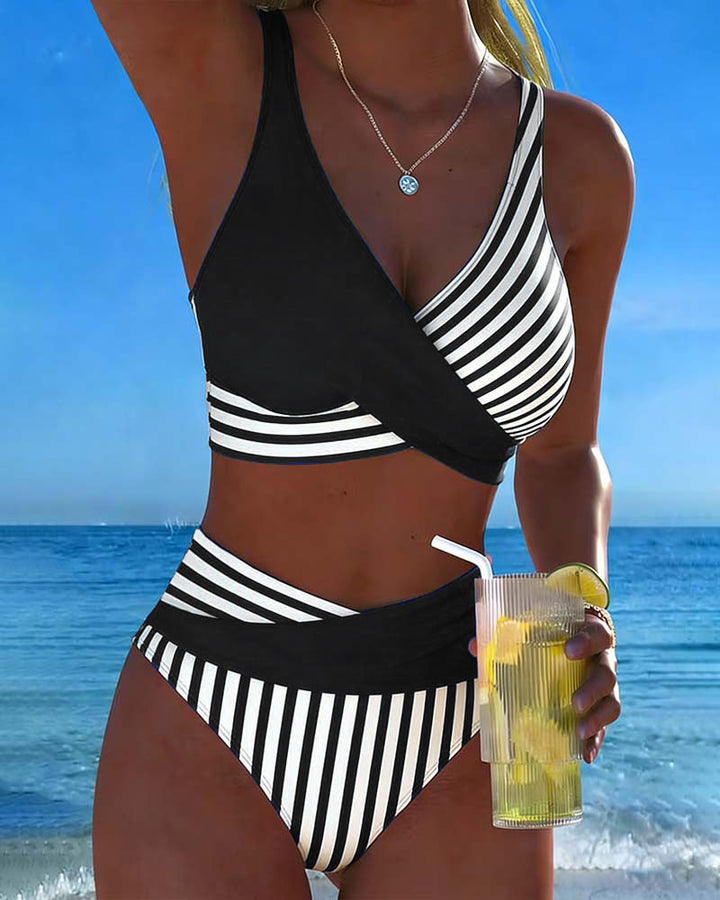 Valeria – Bikini cruzado de talle alto a rayas