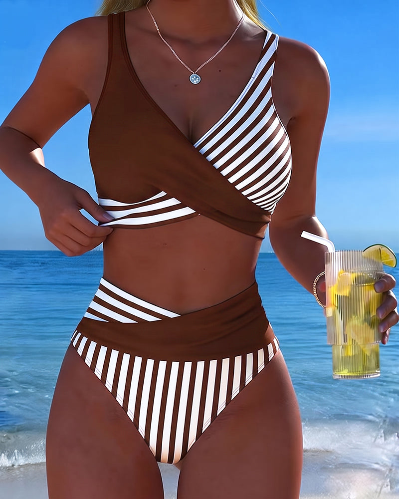Valeria – Bikini cruzado de talle alto a rayas