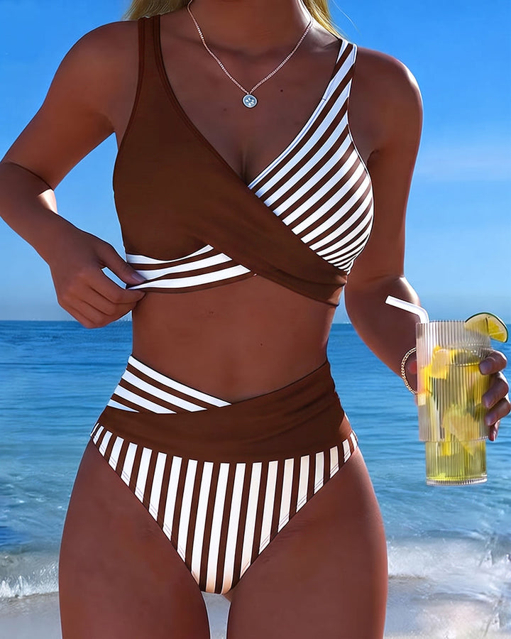 Valeria – Bikini cruzado de talle alto a rayas