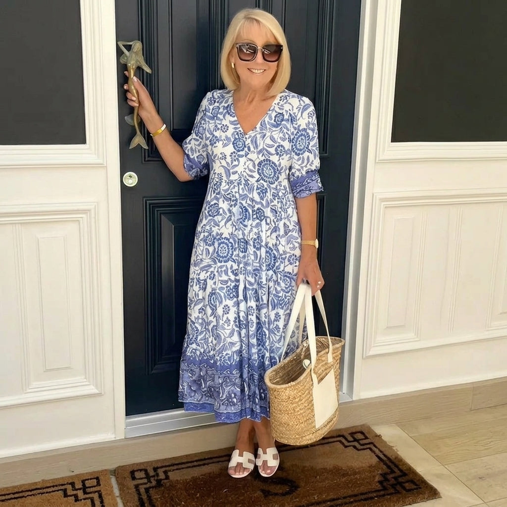 Clara – Vestido floral escote en V y falda A-line