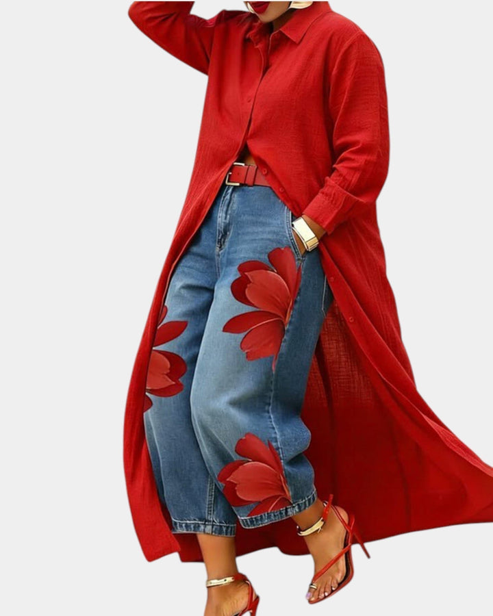 FLORA – Jeans florales anchos + camisa incluida gratis