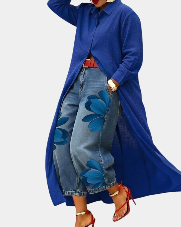 FLORA – Jeans florales anchos + camisa incluida gratis