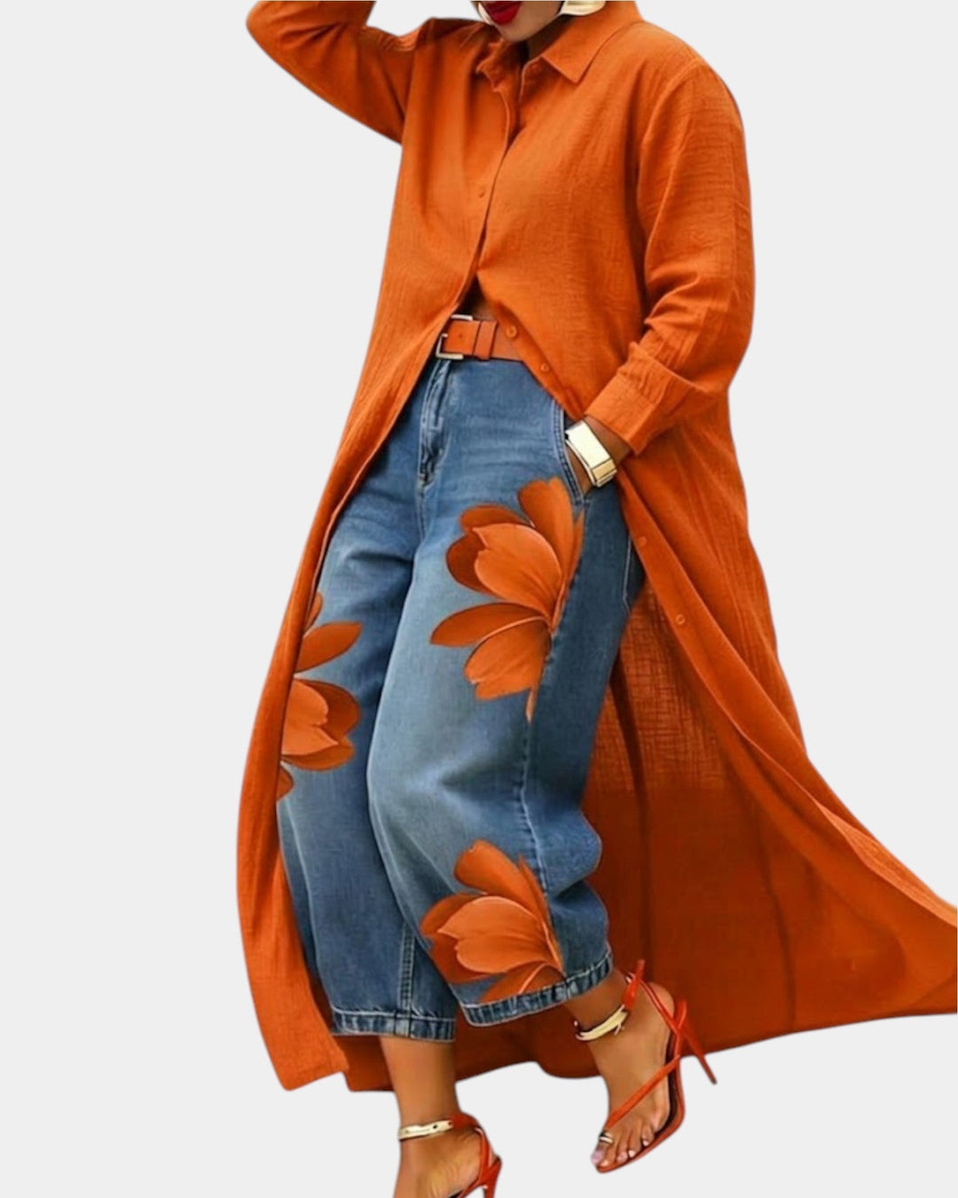 FLORA – Jeans florales anchos + camisa incluida gratis