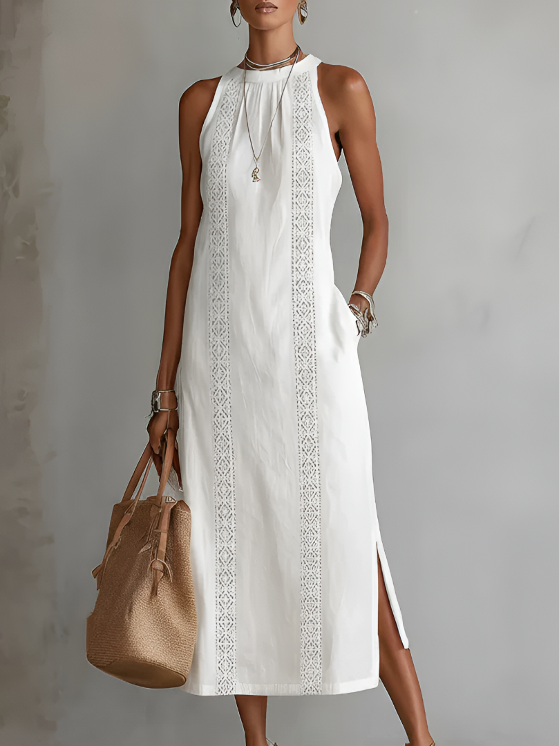 Jimena – Vestido midi elegante con cuello mao