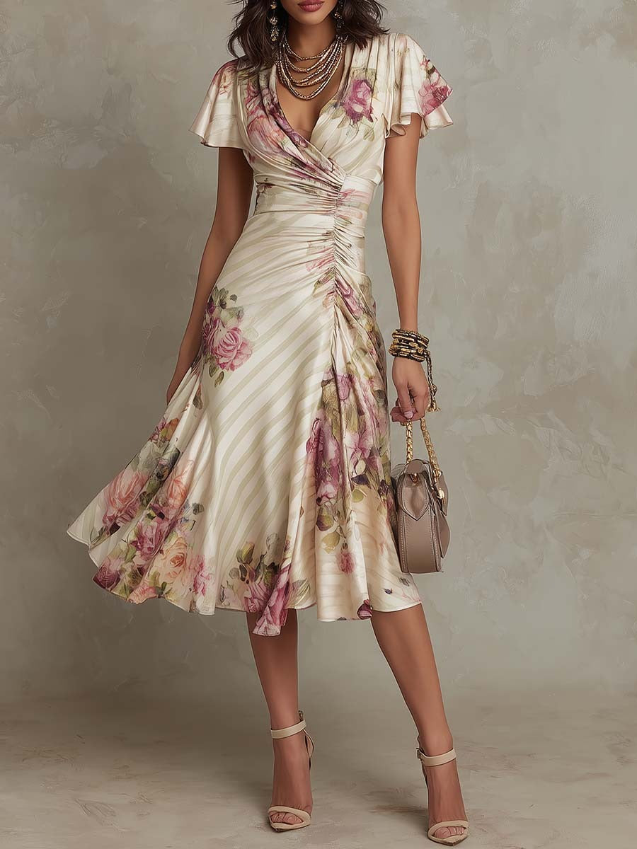 Alba – Vestido midi floral elegante estilo retro
