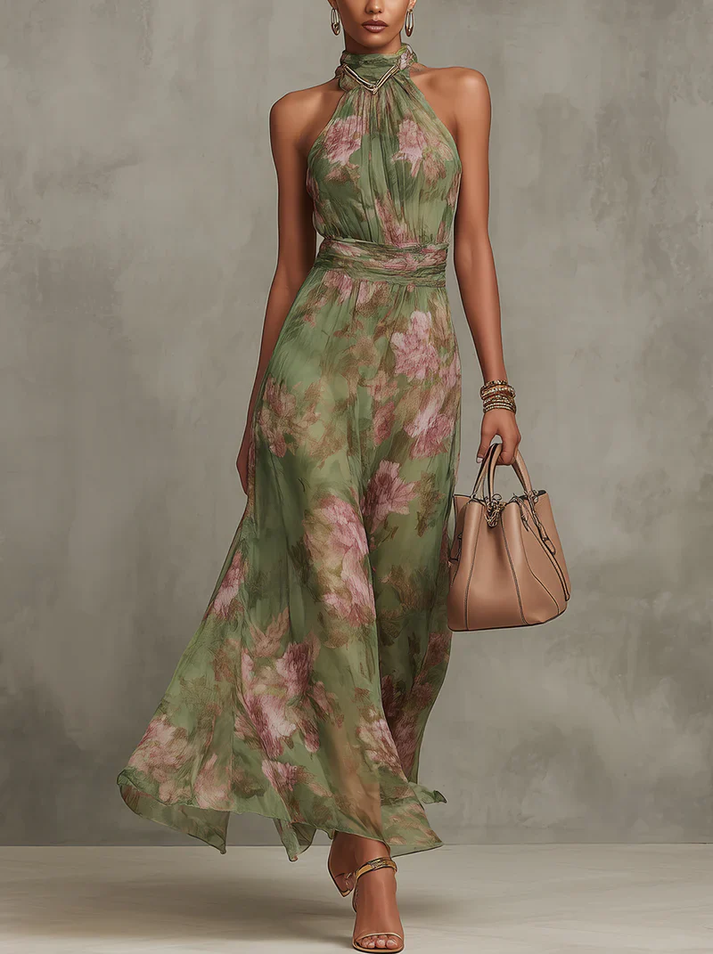 Marta – Vestido largo floral elegante con escote halter