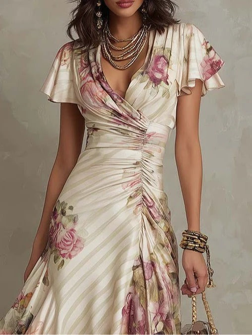 Alba – Vestido midi floral elegante estilo retro