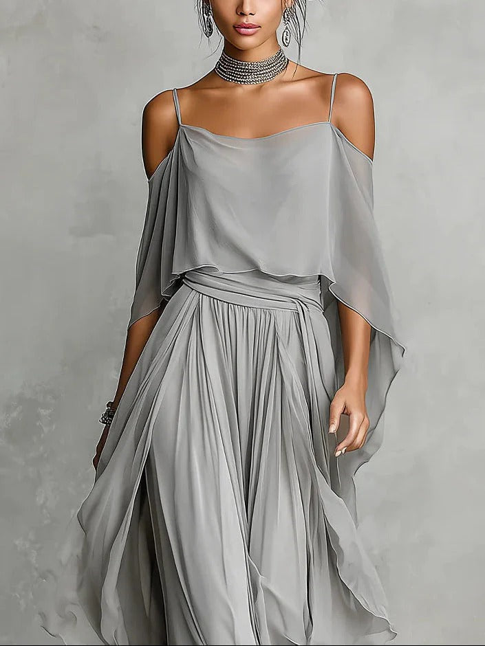 Isabela – Conjunto elegante gris con top de tirantes y pantalón ligero