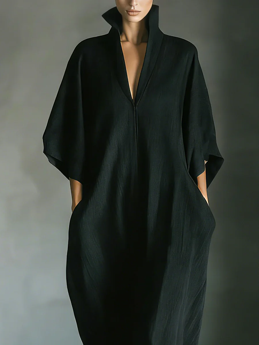 Alejandra – Vestido largo negro oversize elegante con mangas kimono