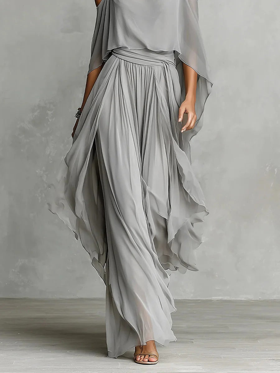 Isabela – Conjunto elegante gris con top de tirantes y pantalón ligero