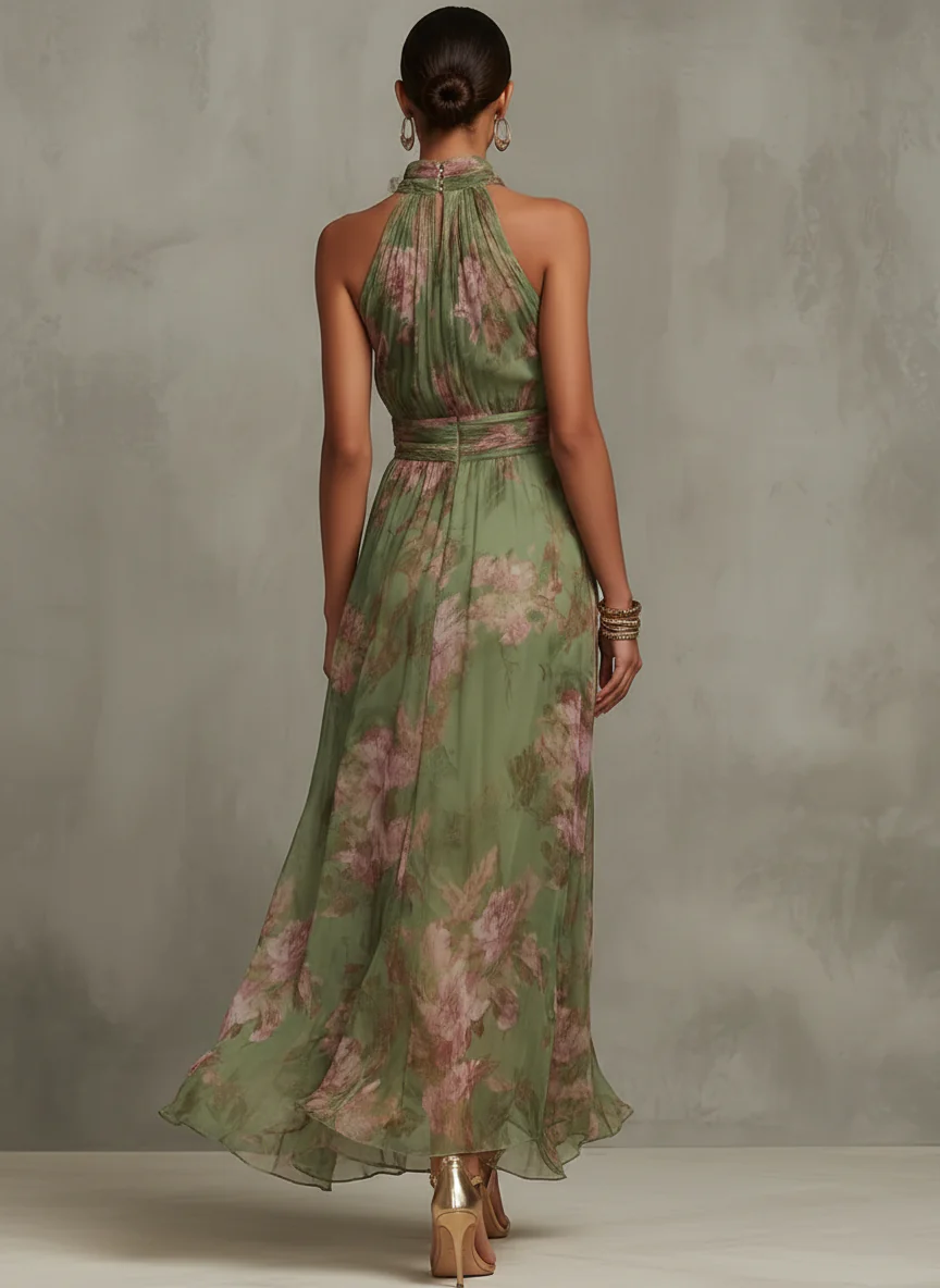 Marta – Vestido largo floral elegante con escote halter