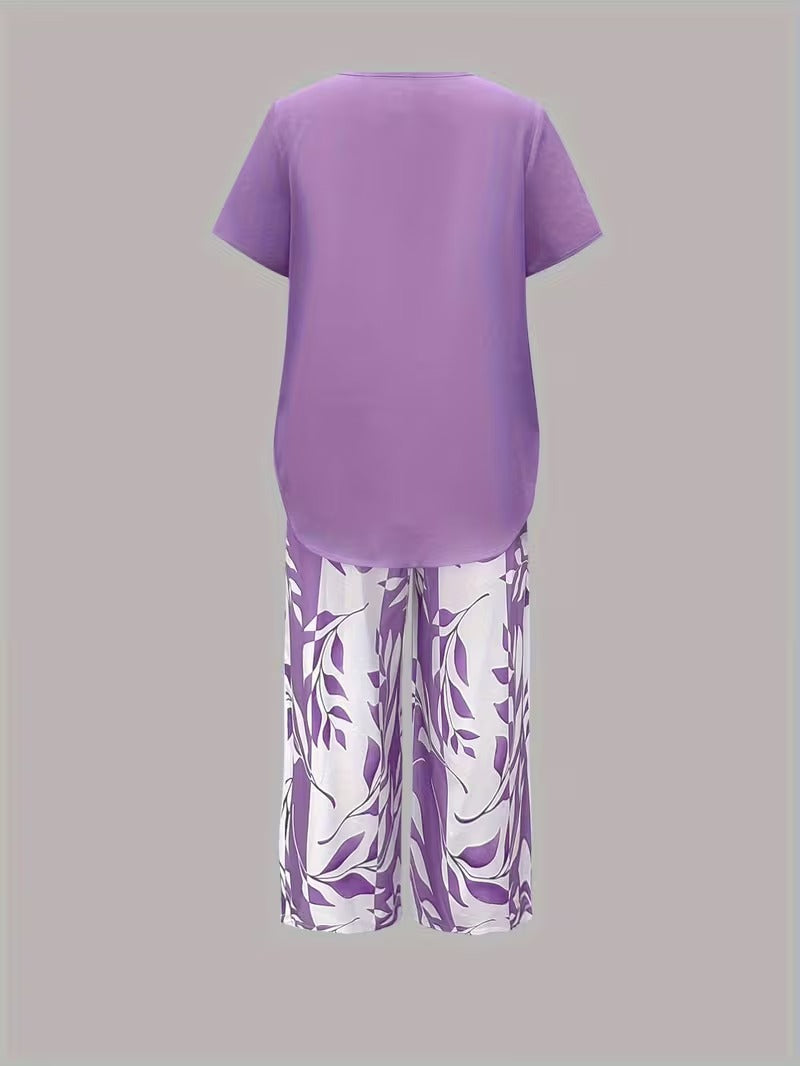 Elmyra | Conjunto de Dos Piezas Casual con Estampado de Hojas