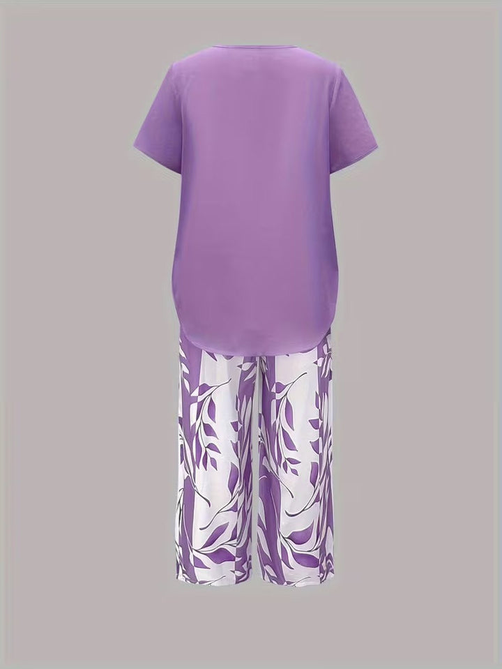 Elmyra | Conjunto de Dos Piezas Casual con Estampado de Hojas