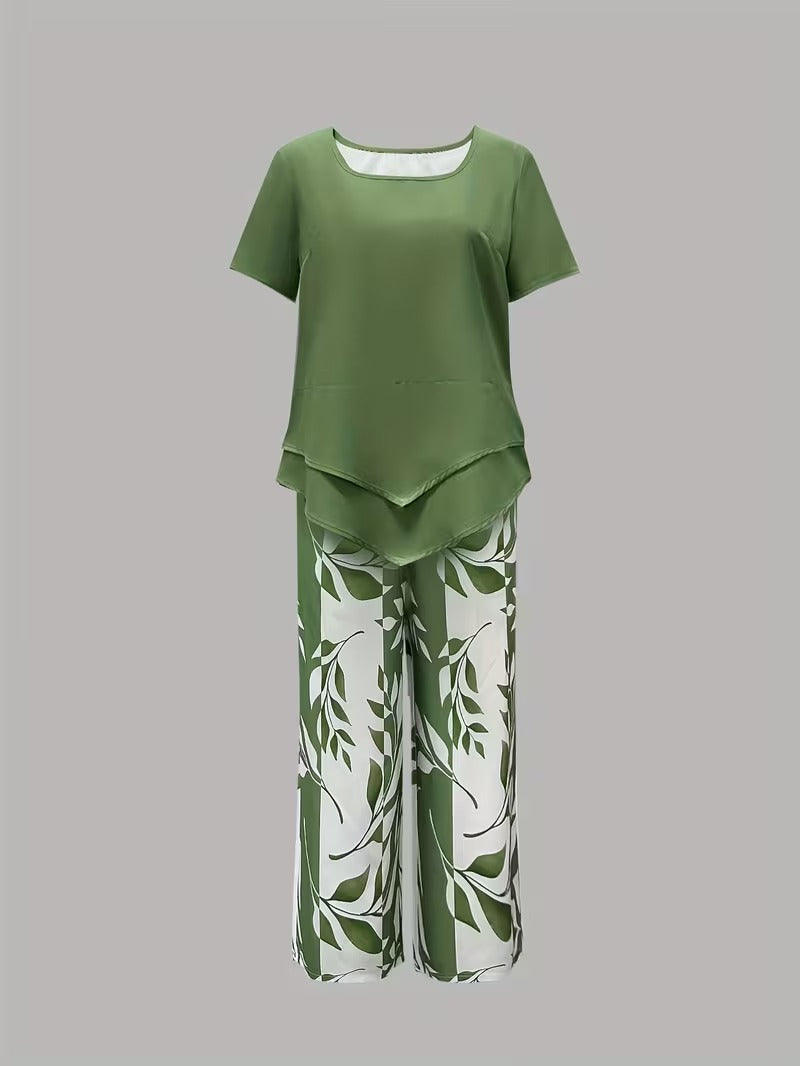 Elmyra | Conjunto de Dos Piezas Casual con Estampado de Hojas