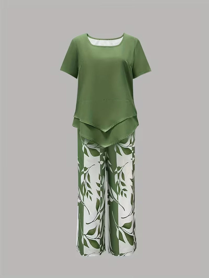 Elmyra | Conjunto de Dos Piezas Casual con Estampado de Hojas