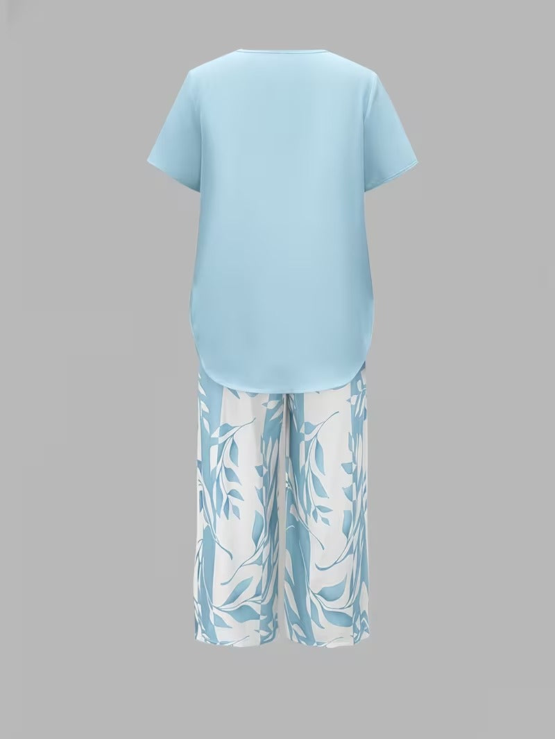 Elmyra | Conjunto de Dos Piezas Casual con Estampado de Hojas