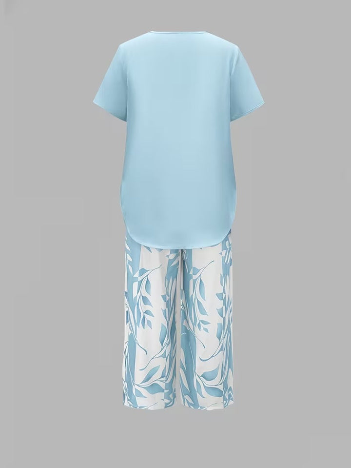 Elmyra | Conjunto de Dos Piezas Casual con Estampado de Hojas