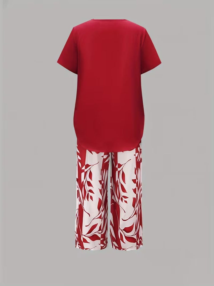 Elmyra | Conjunto de Dos Piezas Casual con Estampado de Hojas