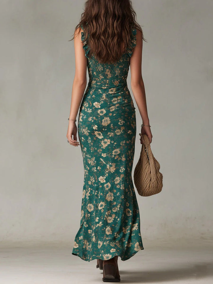 Clara – Vestido maxi boho retro con mangas fluidas y abertura lateral