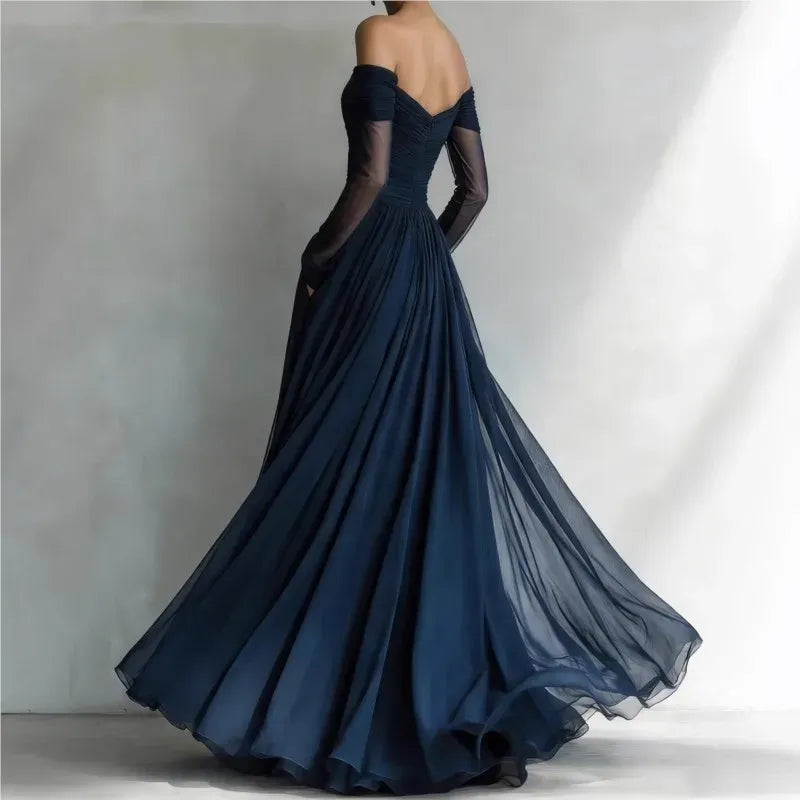 Teresa – Vestido largo con hombros descubiertos y detalles elegantes