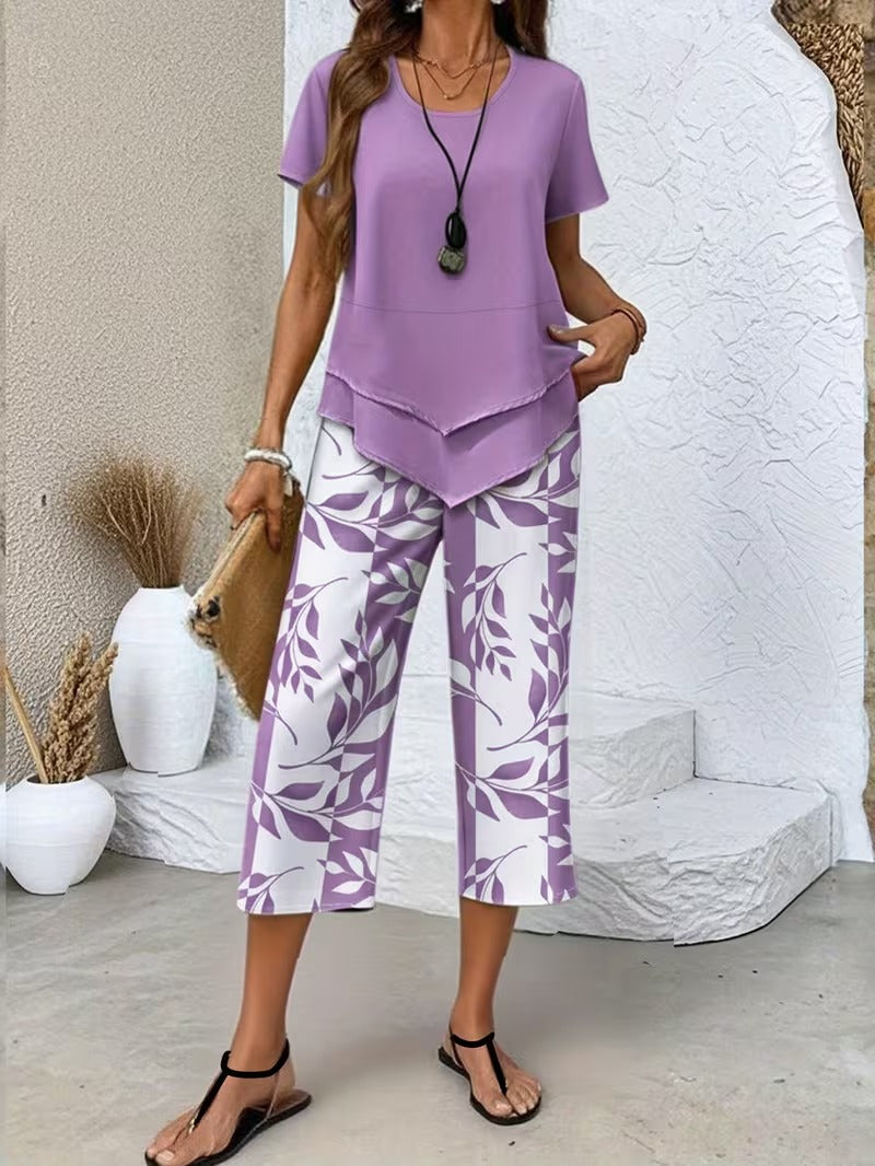 Elmyra | Conjunto de Dos Piezas Casual con Estampado de Hojas