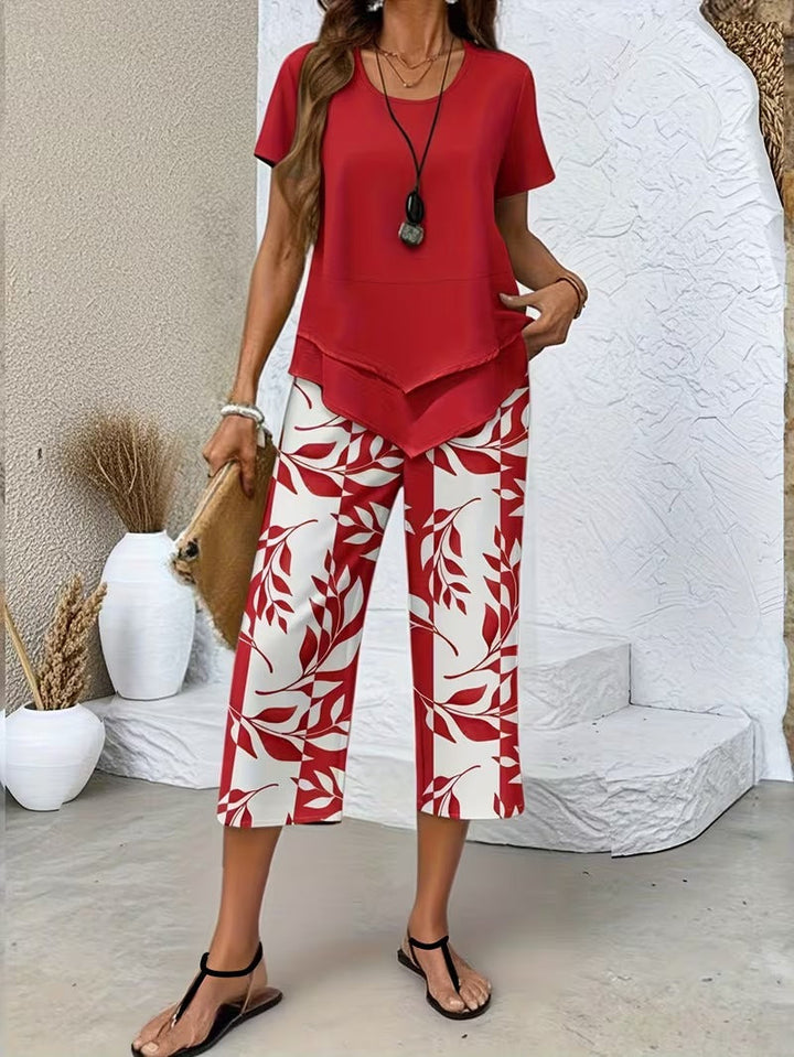 Elmyra | Conjunto de Dos Piezas Casual con Estampado de Hojas