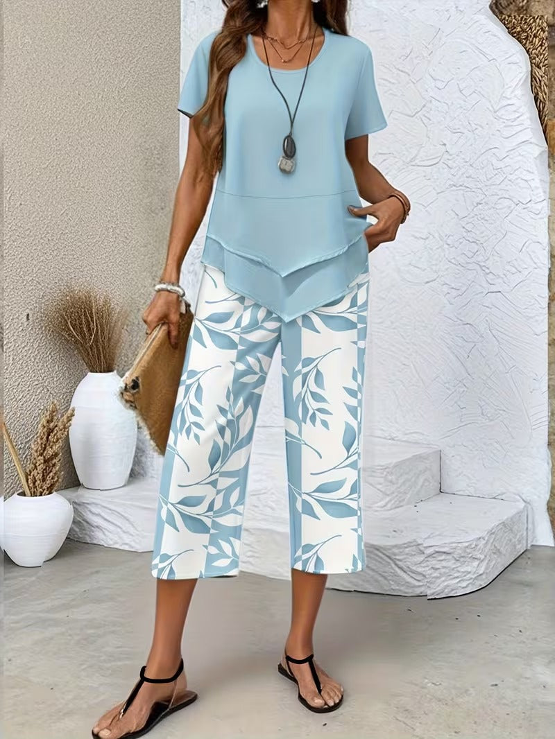 Elmyra | Conjunto de Dos Piezas Casual con Estampado de Hojas