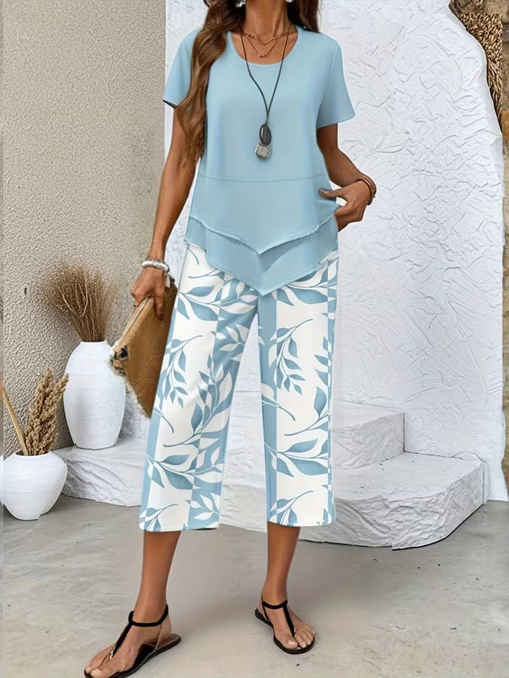 Elmyra | Conjunto de Dos Piezas Casual con Estampado de Hojas